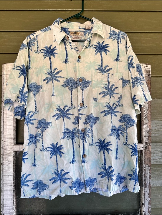 Joe Marlin Other - Casual Blue Palm-Print Short-Sleeve Button-Down Shirt